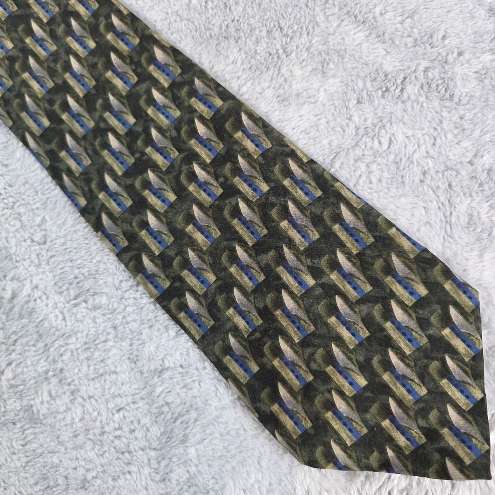 Daniel Hechter‎ Mens Green Geometric Silk Necktie Abstract Professional 4"